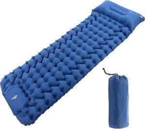 DADEA Camping Sleeping Pad,Camping Mat with Pillow,Built in Foot Pump Camping Air Mattress,Ergonomic Ultralight Sleeping Pad,Portable Self Inflating Sleeping Pad with Storage Bag(Blue)