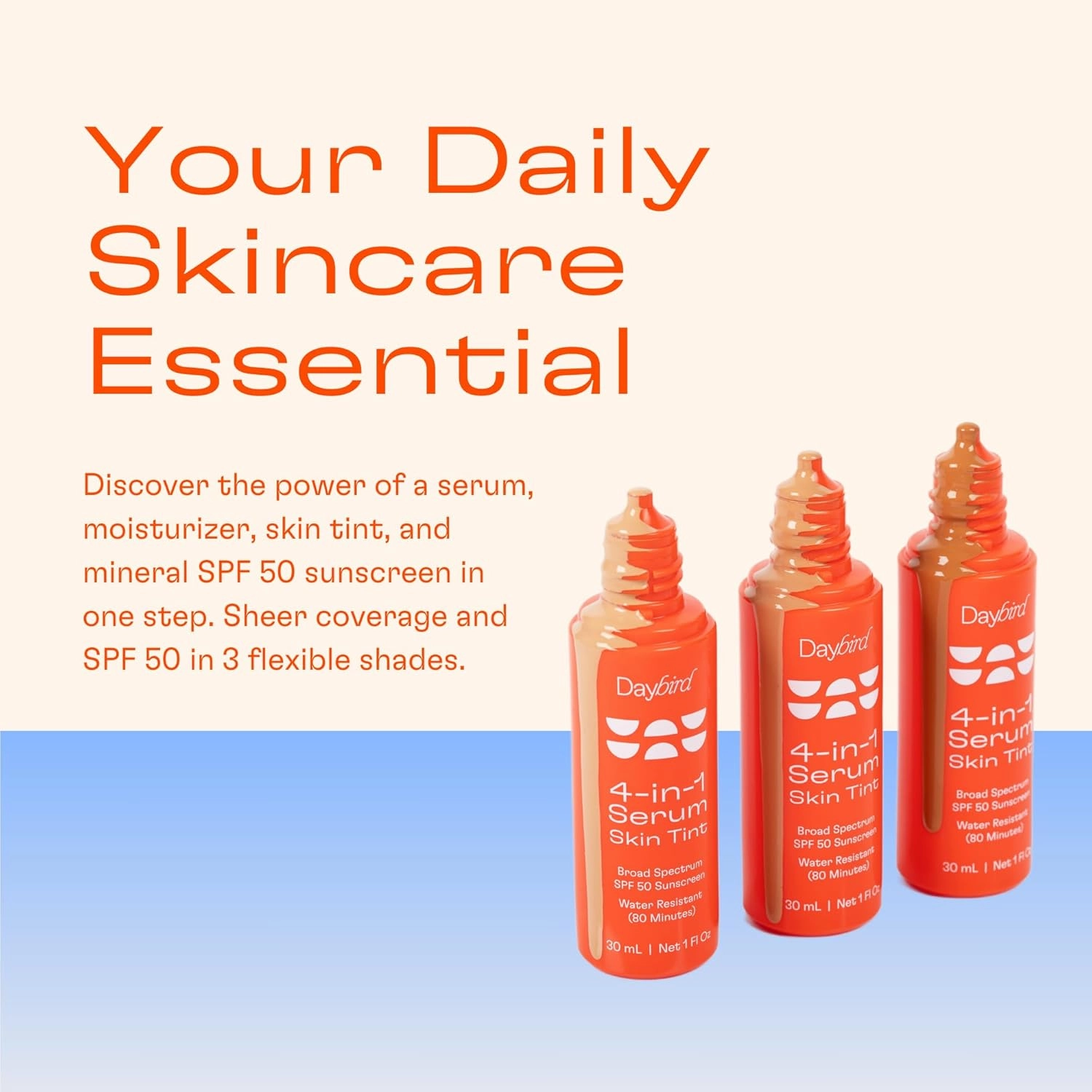 Daybird 4 in 1 Tinted Serum, Tinted Moisturizer and Sunscreen for Face, SPF 50  Niacinamide, 1 Ounce (light)