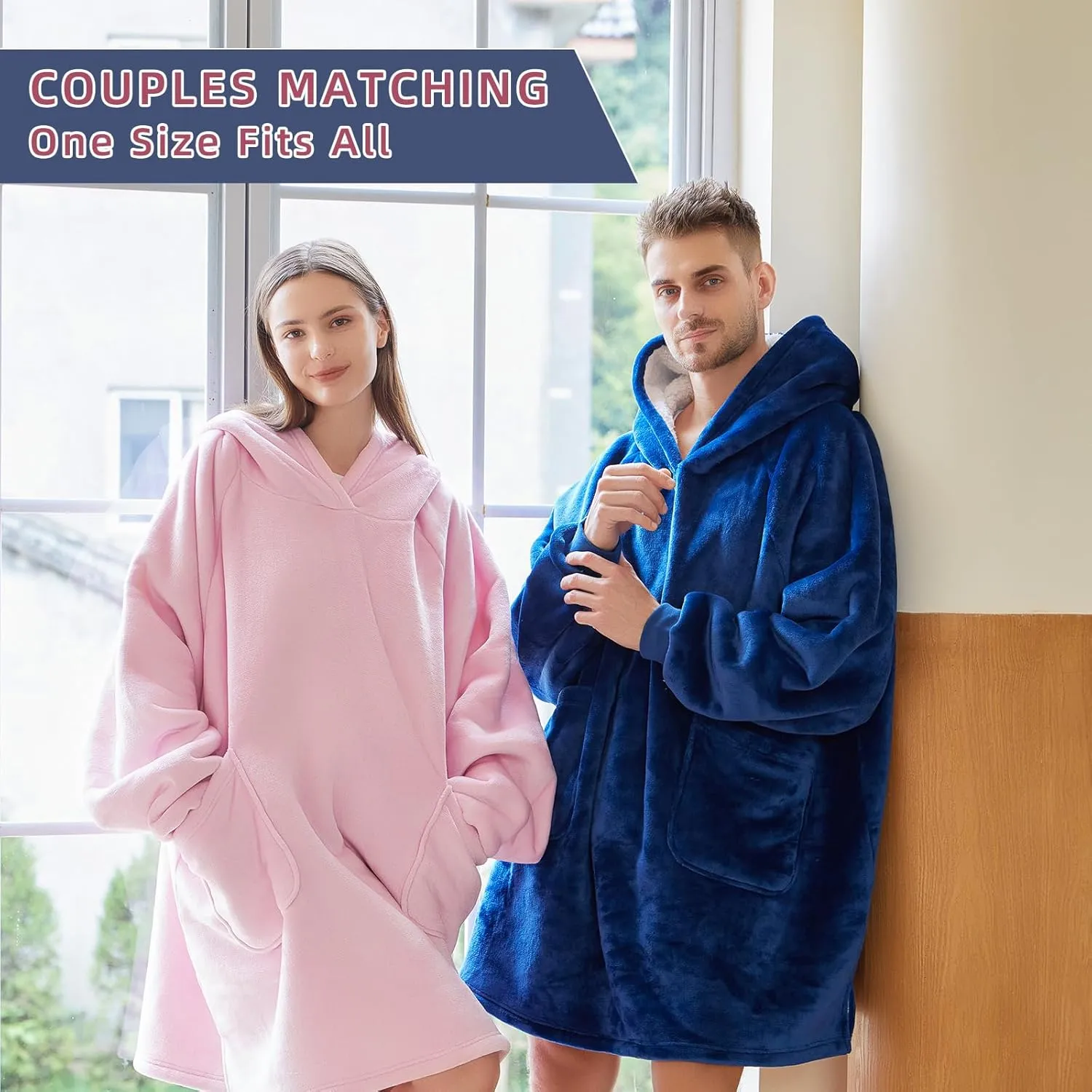 DaysU Wearable Blanket Hoodie Adult, Oversized Sherpa Sweatshirt for Women and Men, Two Pockets Hoodie Blanket