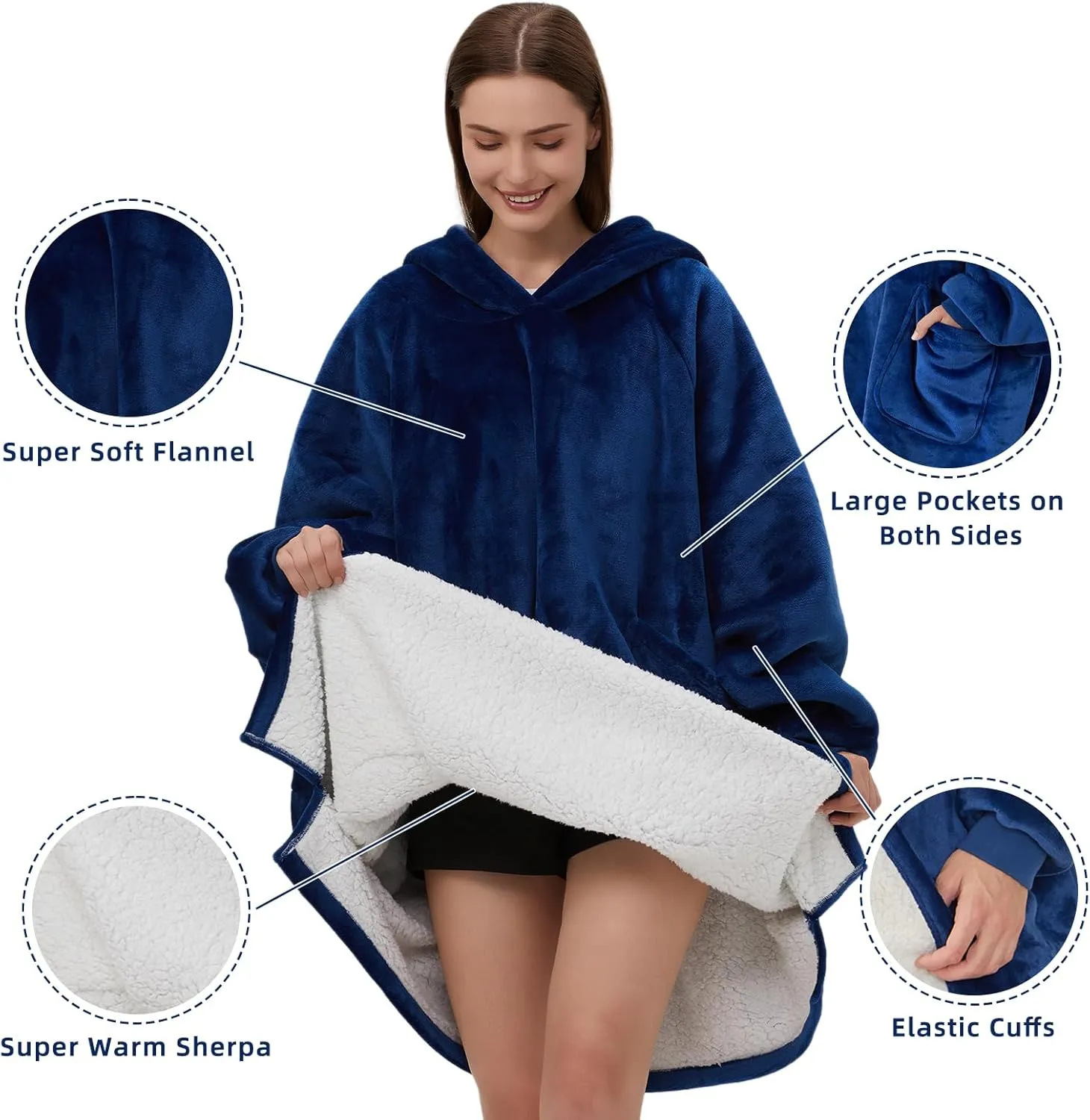 DaysU Wearable Blanket Hoodie Adult, Oversized Sherpa Sweatshirt for Women and Men, Two Pockets Hoodie Blanket