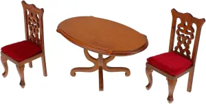 DECHOUS 1 Set Miniature Kitchen Furniture: 1/12 Scale Dollhouse Dining Table and High Back Chairs for Apartment Small Homes Wood Decoration