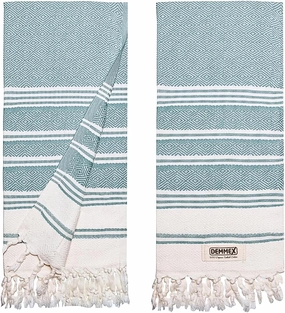 DEMMEX Organic Turkish Hand Towels for Bathroom – 100% Oeko-TEX Certified Turkish Cotton, Quick Dry, Lightweight Kitchen & Travel Towels, Diamond Weave, Large 18x36 Inches, Set of 2, Sage Green