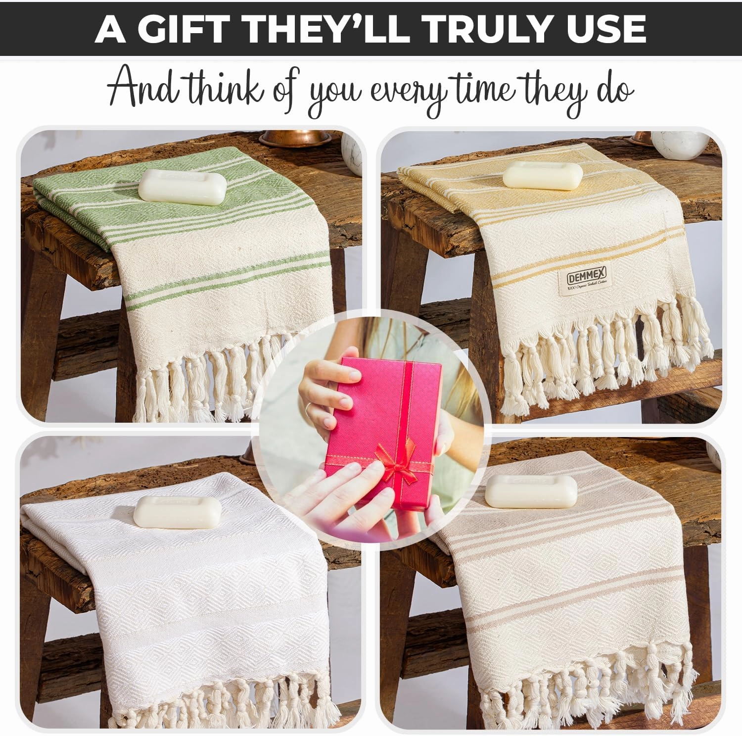 DEMMEX Organic Turkish Hand Towels for Bathroom – 100% Oeko-TEX Certified Turkish Cotton, Quick Dry, Lightweight Kitchen & Travel Towels, Diamond Weave, Large 18x36 Inches, Set of 2, Sage Green