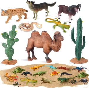 Desert Animals Figurines Set Model Trees Kit Desert Diorama Supplies Animals Figures with Tree and Cactuses Figurines Resin Insects for Kids Birthday Party Favors School Projects