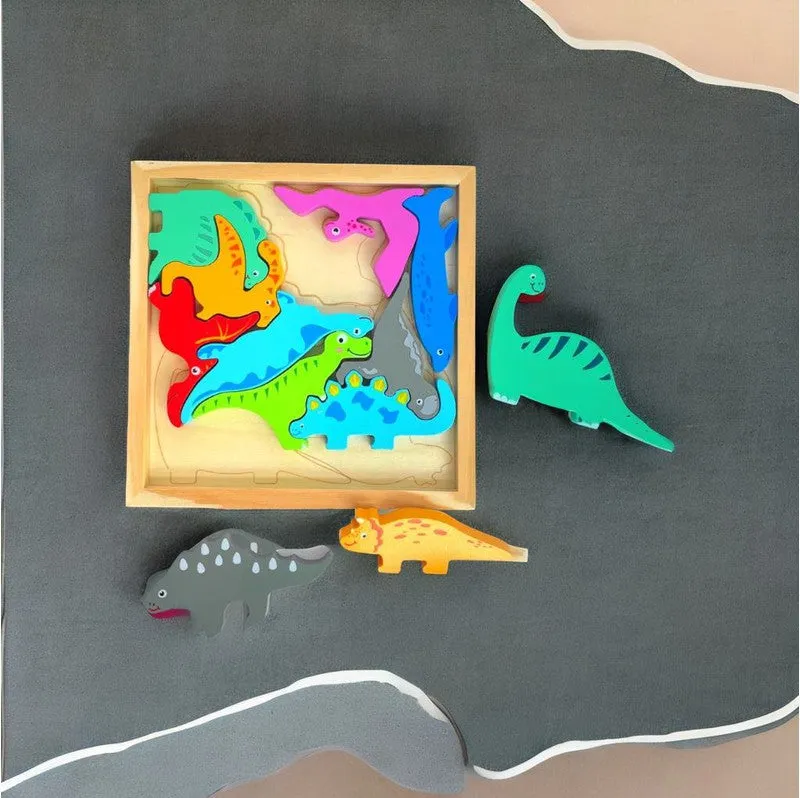 Different Dinosaur Blocks with Wooden Square Tray (1-3 Years)