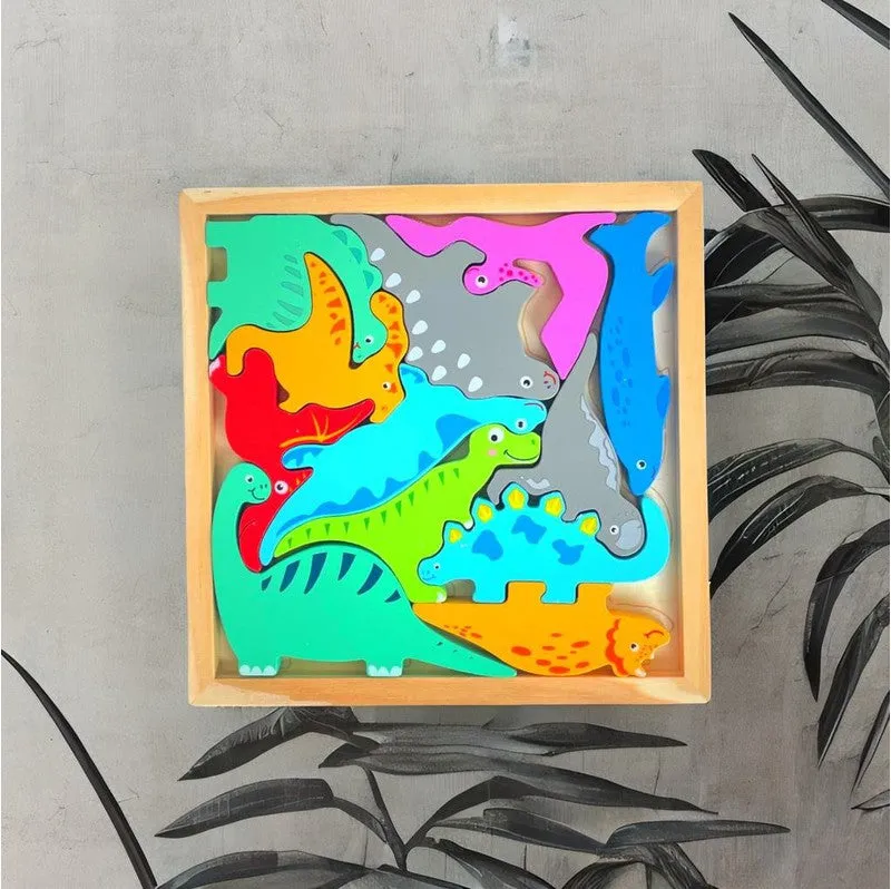 Different Dinosaur Blocks with Wooden Square Tray (1-3 Years)