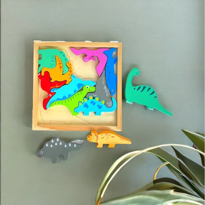 Different Dinosaur Blocks with Wooden Square Tray (1-3 Years)