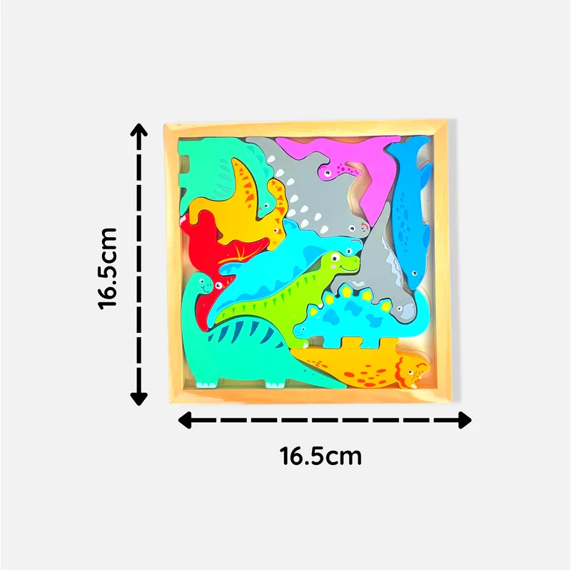 Different Dinosaur Blocks with Wooden Square Tray (1-3 Years)