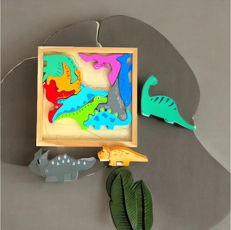 Different Dinosaur Blocks with Wooden Square Tray (1-3 Years)