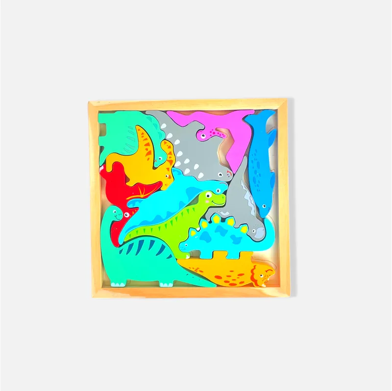 Different Dinosaur Blocks with Wooden Square Tray (1-3 Years)