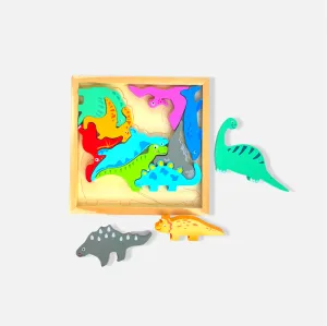 Different Dinosaur Blocks with Wooden Square Tray (1-3 Years)