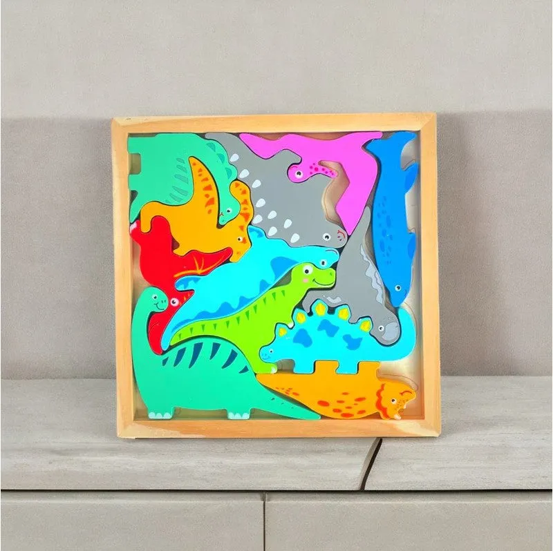 Different Dinosaur Blocks with Wooden Square Tray (1-3 Years)