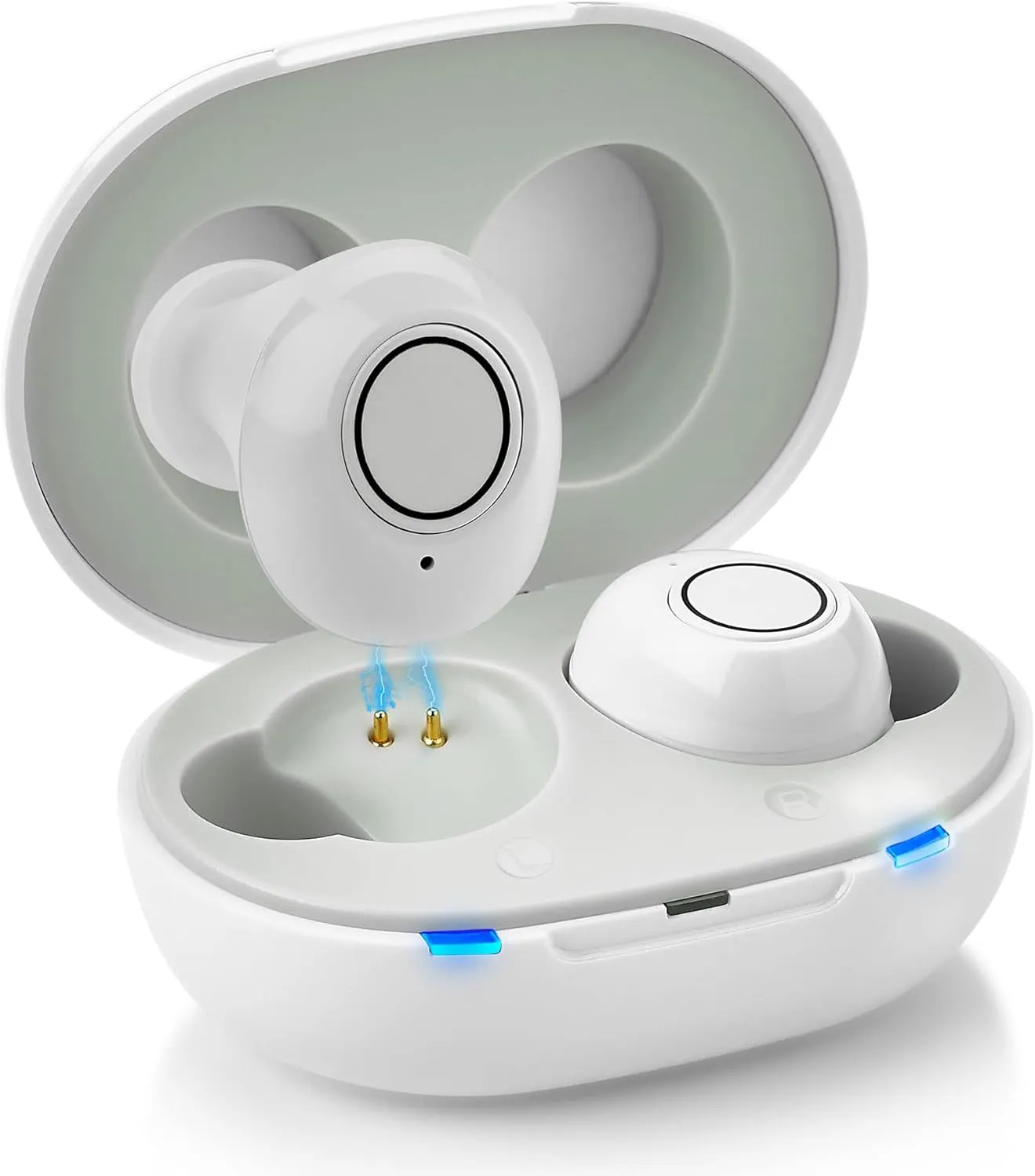 Digital Hearing Amplifier - Next Generation in The Ear Personal Sound Device w/Noise Reduction - Rechargeable ITE 2 Piece Set, Portable Charging Case Sound Assist for Adults and Seniors, White