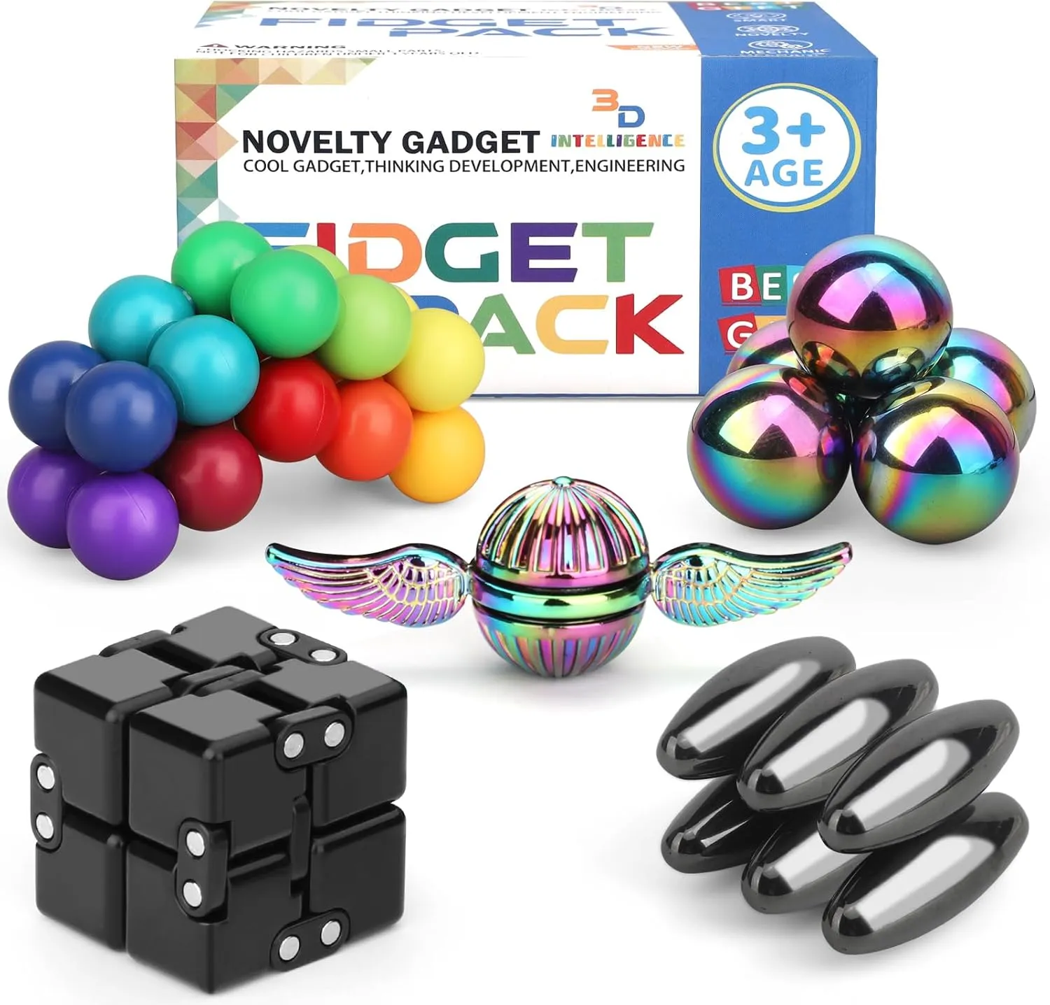 Dilabnba 14 Piece Fidget Toys Set for Adults Teens, Stress Relief Sensory Finger Gyro Toys with Infinity Cube, Spinner, Magnetic Balls, Gifts for Easter Classroom Prizes Party Favors