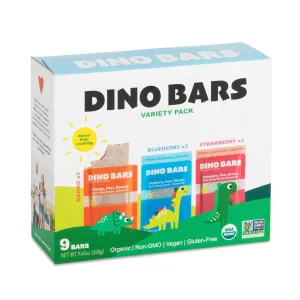 Dino Bars | Organic Fruit Bar for Kids | Organic Toddler Bars and Dinosaur Snacks | Fruit   Oats   Hemp Hearts   Coconut Oil with Edible Paper | Blueberry   Strawberry   Mango Kids Bar | Age 1  | Variety 9 Pack