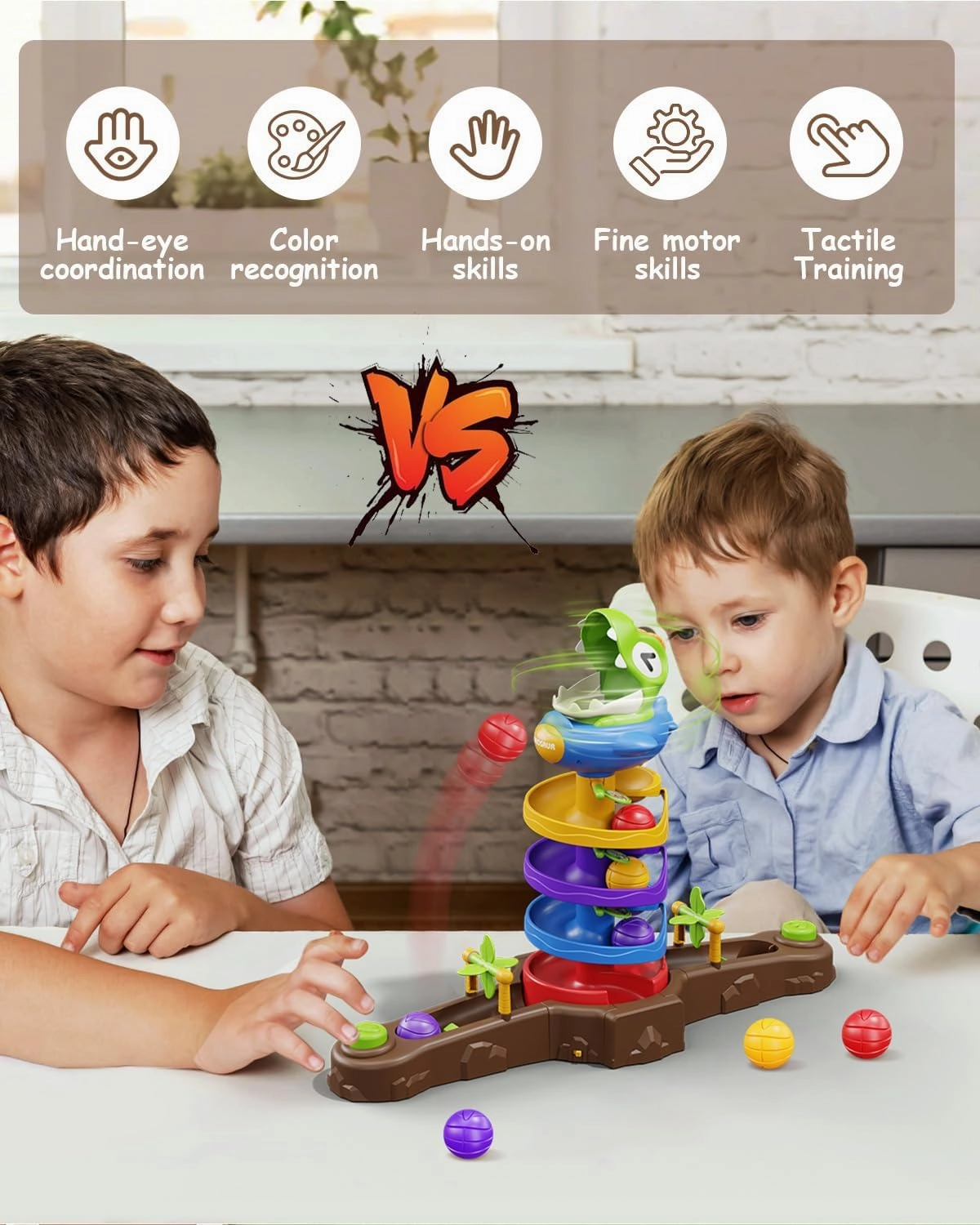 Dino Spin Twister Toddlers Toys for 2 3 4 5 6 Years Old Kids, Dinosaur ＆ Ball Drop Games, Early Developmental Montessori Toys for Kids, Gifts for 2-6 Year Old Boys Girls, 2 Players PK Mode