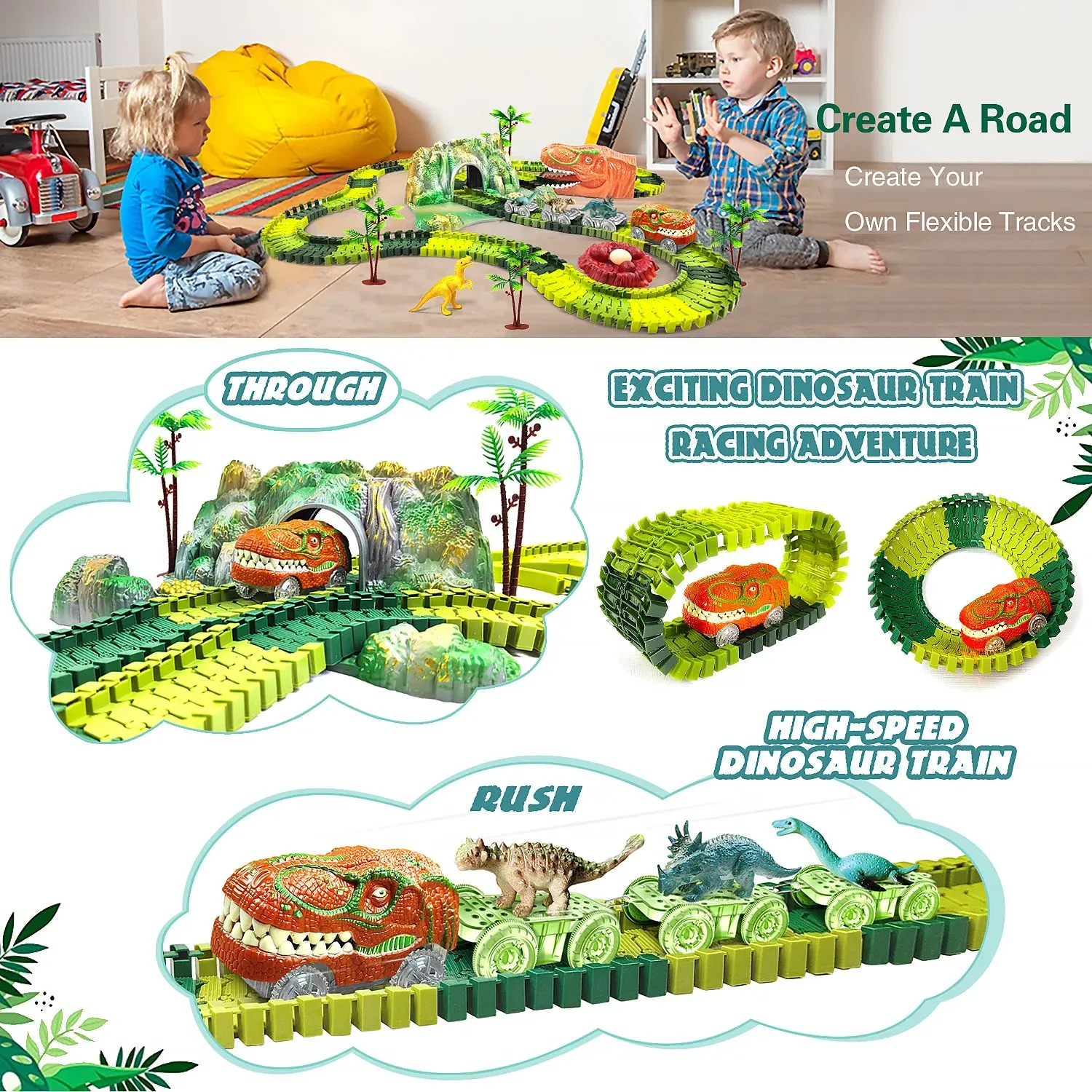 Dinosaur Adventure Road Race Playset for Kids