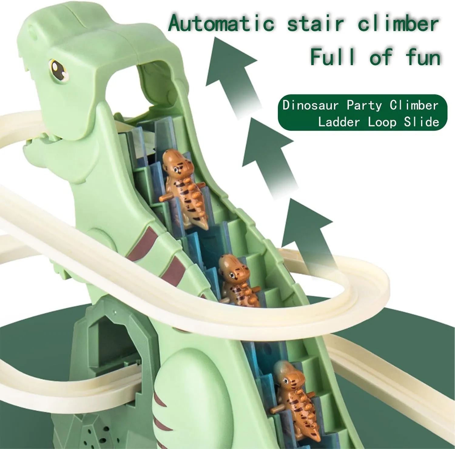 Dinosaur Climbing Stairs Toy, Dinosaur Climbing Slide Music Toy Chasing Race, Electric Dino Roller Coaster Game for Children's Gifts (3 Pcs Dinosaur  3 Pcs Duck)