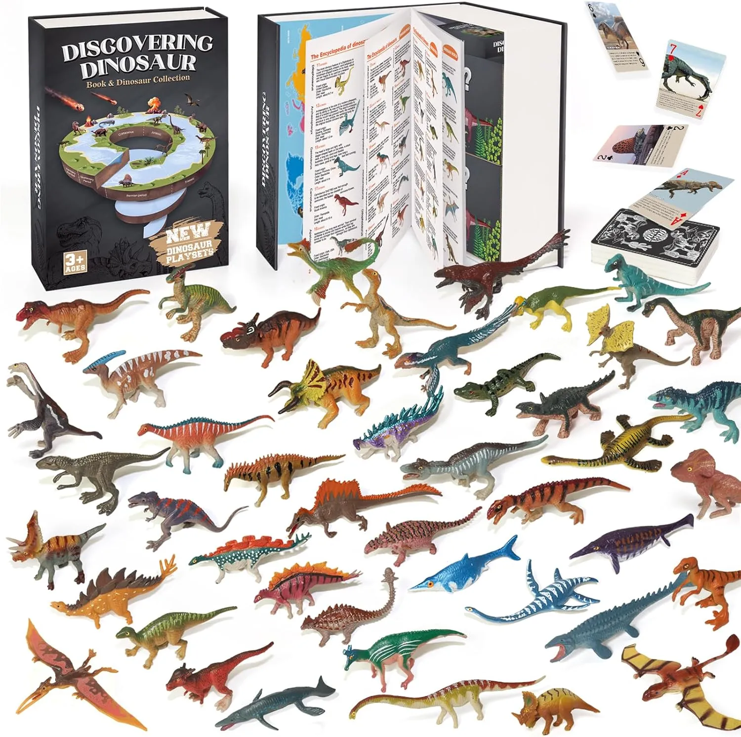 Dinosaur Toys Book with 50 PCS Different Dinosaurs Figures & Pokers,Interactive Perfect for Kids Dinosaurs Educational Toys for 3 4 5 6 7 8 12 Year Old Boys&Girls