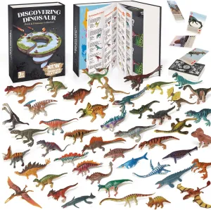 Dinosaur Toys Book with 50 PCS Different Dinosaurs Figures & Pokers,Interactive Perfect for Kids Dinosaurs Educational Toys for 3 4 5 6 7 8 12 Year Old Boys&Girls
