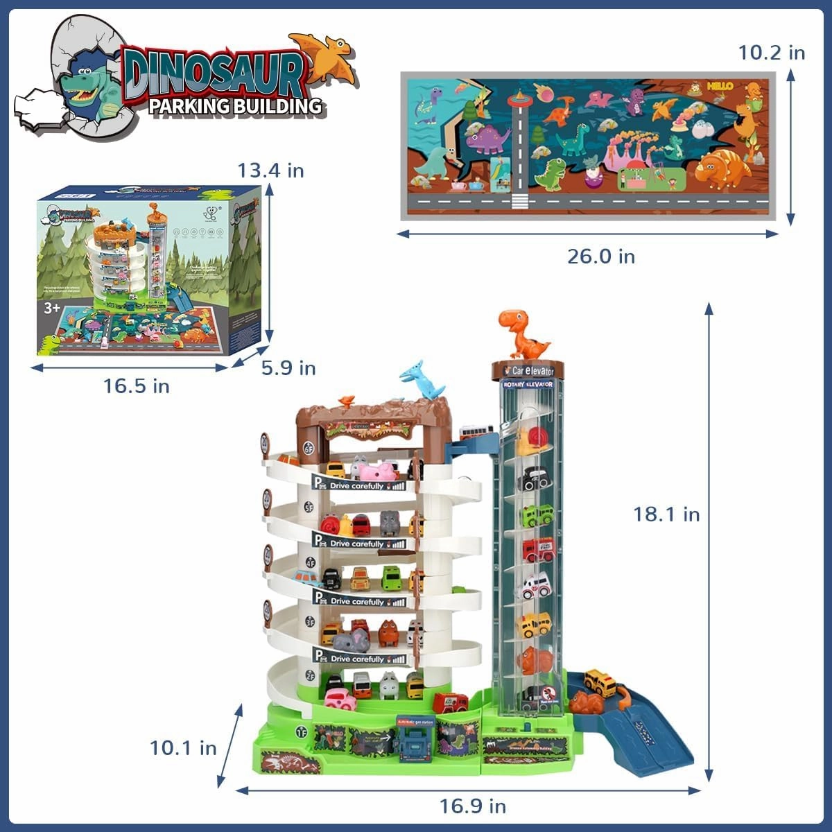 Dinosaur Toy Car Ramp Set - Race Track Garage Playset with Mini Cars & Animal Figures for Kids Aged 3-6 - Gift for Boys Kids Ages 3 to 6 Years Old