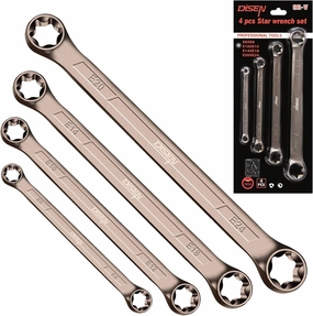 DISEN 2025 Upgraded 4-Piece E-Torx Wrench Set, Double Box End Wrench Set, CR-V Steel, Including E6*E8, E10*E12, E14*E18 and E20*E24