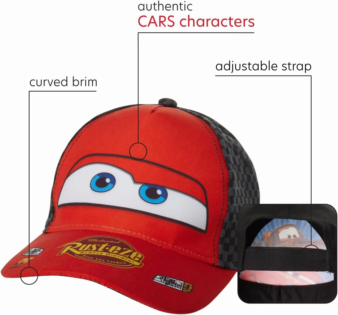 Disney Boys Baseball Hat, Lightning McQueen Adjustable Cap For Toddler 2-4 Or Kids Ages 4-7