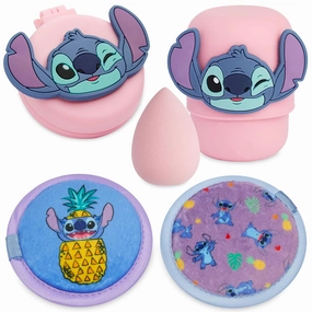 Disney Stitch Makeup Sponge and Case Accessories Set, Reusable Makeup Remover Pads & Travel Hairbrush - Stitch Gifts