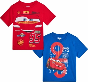 Disney Toddler Boys Graphic Tees - 2 Pack Cars Lightning McQueen Short Sleeve Crewneck Graphic T Shirt for Boys (Sizes: 2T-7)