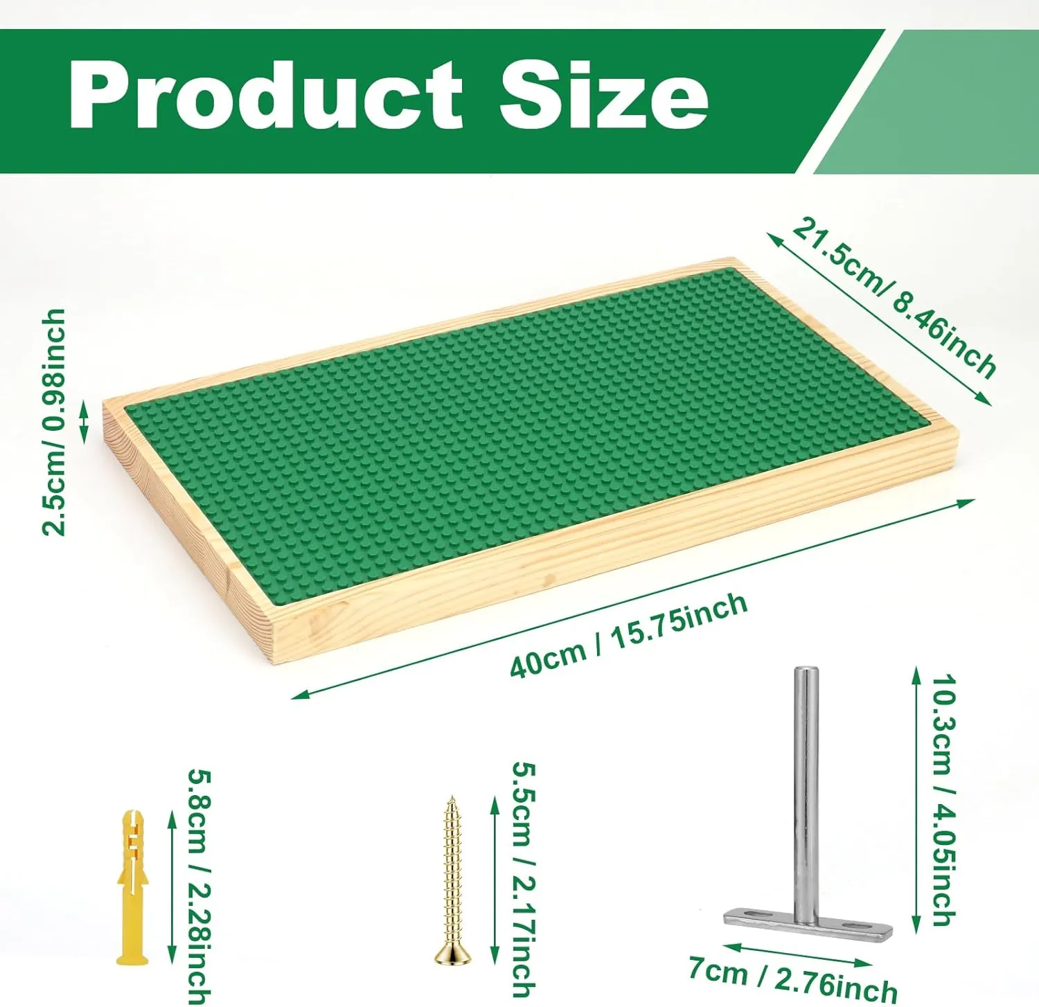 Display Shelves for Building Bricks 48X24 Stud Base Plate Wooden Wall Mount Shelf Display for Wall Compatible with All Toy Block Brands (Size 16X8 Inch) (2, Green)