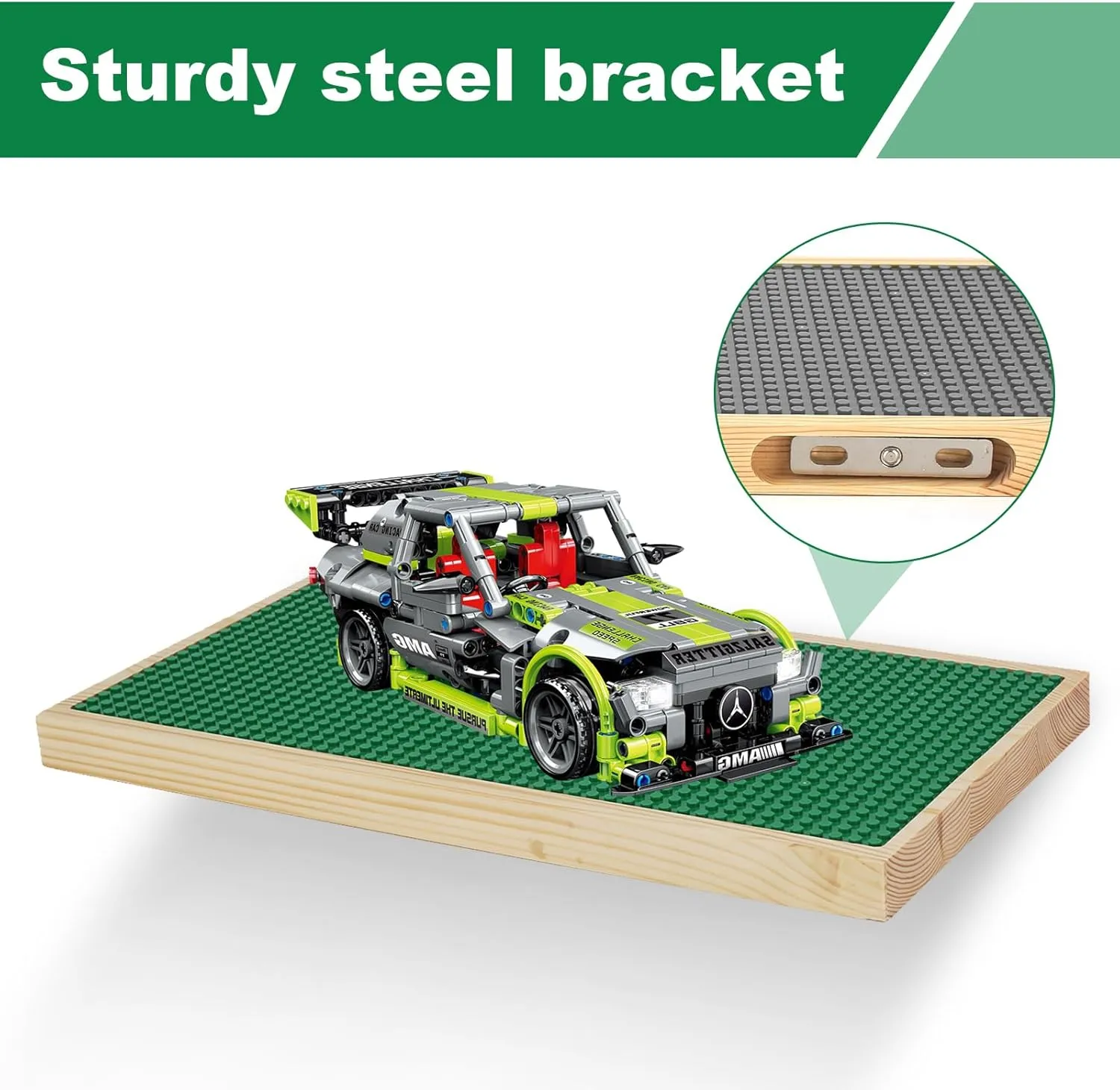 Display Shelves for Building Bricks 48X24 Stud Base Plate Wooden Wall Mount Shelf Display for Wall Compatible with All Toy Block Brands (Size 16X8 Inch) (2, Green)