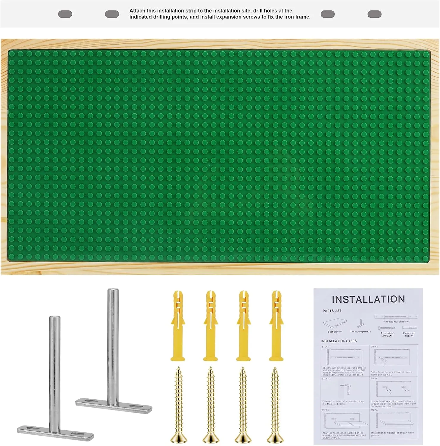 Display Shelves for Building Bricks 48X24 Stud Base Plate Wooden Wall Mount Shelf Display for Wall Compatible with All Toy Block Brands (Size 16X8 Inch) (2, Green)