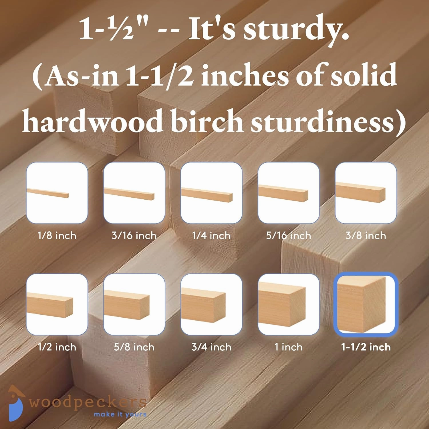 DIY Wooden Square Dowel Rod 1-1/2-inch x 36 Pack of 5 Hobby Wood Sticks for Crafts, Building Materials & Architecture Model Making, by Woodpeckers