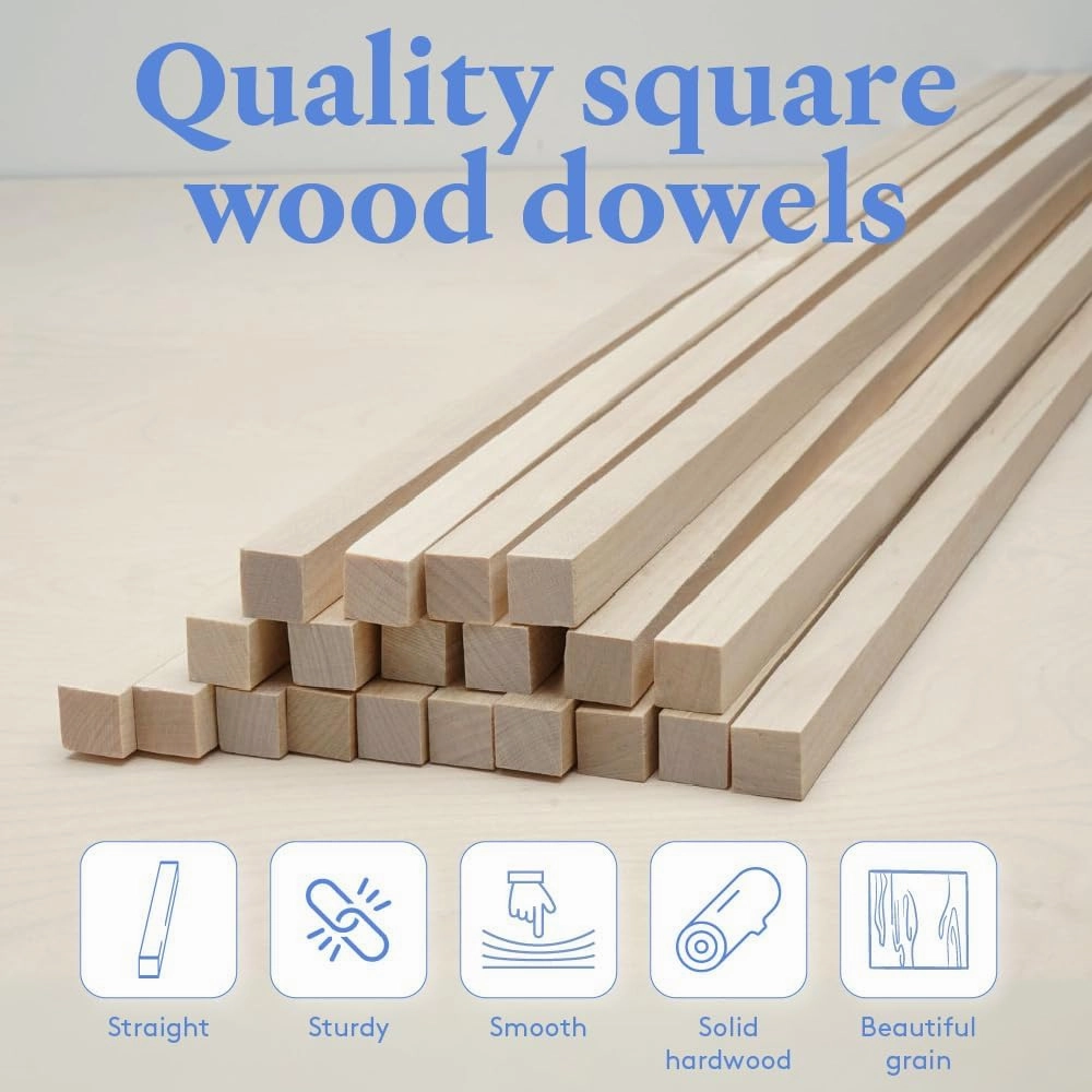 DIY Wooden Square Dowel Rod 1-1/2-inch x 36 Pack of 5 Hobby Wood Sticks for Crafts, Building Materials & Architecture Model Making, by Woodpeckers