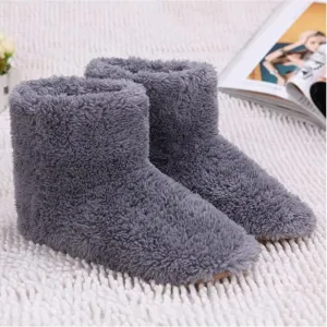 DKULMN USB Heated Slippers Rechargeable,Plush Shoe Slippers Plush Ankle Bootie Slippers Indoor Warm House Shoes for Office Home,Gray,7