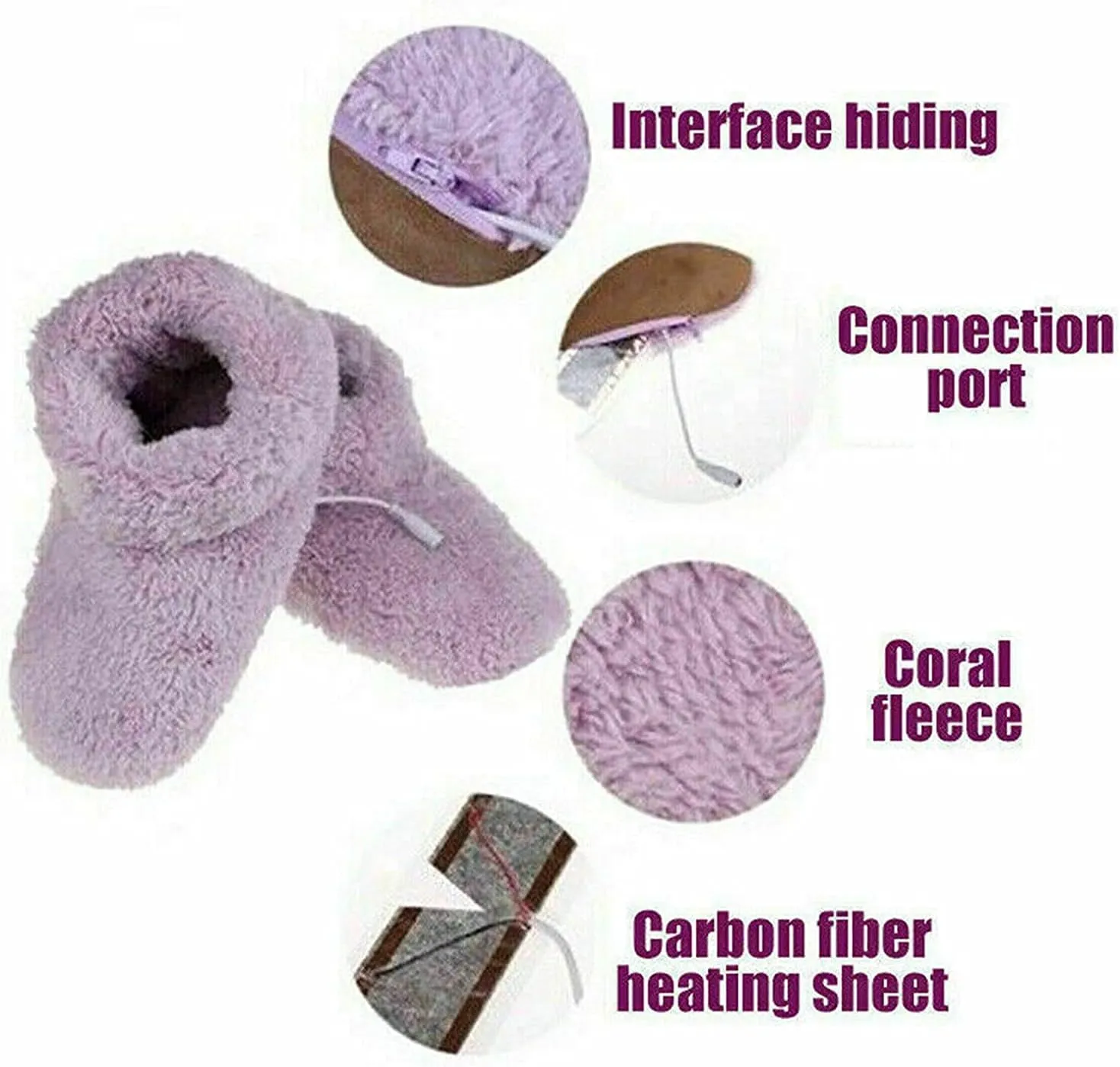 DKULMN USB Heated Slippers Rechargeable,Plush Shoe Slippers Plush Ankle Bootie Slippers Indoor Warm House Shoes for Office Home,Gray,7
