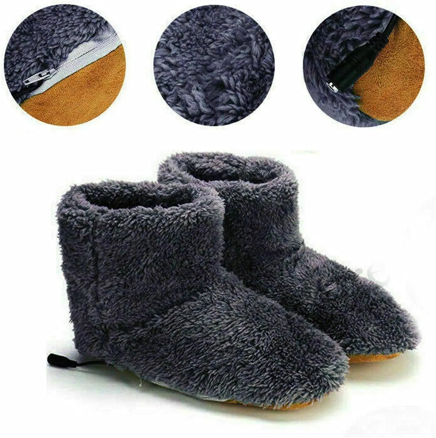 DKULMN USB Heated Slippers Rechargeable,Plush Shoe Slippers Plush Ankle Bootie Slippers Indoor Warm House Shoes for Office Home,Gray,7