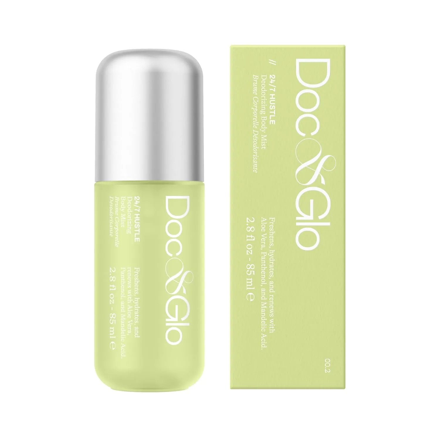 Doc & Glo 24-7 Hustle Deodorizing Body Mist, Fragrance Free, 2.8 Fl Oz