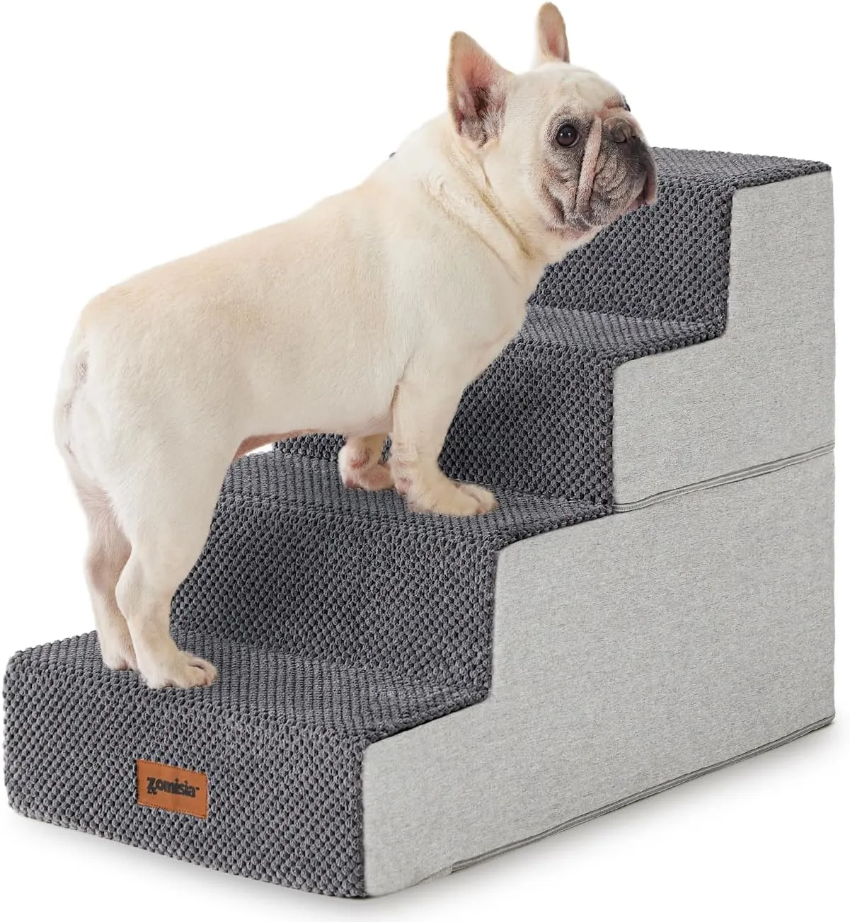 Dog Stairs for Small Dogs - Pet Stairs 2 in 1 with Zippers Suitable for Couch and Bed, 30D Foam Dog Steps with Non Slip Bottom Grey 4 Steps, Grey