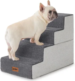 Dog Stairs for Small Dogs - Pet Stairs 2 in 1 with Zippers Suitable for Couch and Bed, 30D Foam Dog Steps with Non Slip Bottom Grey 4 Steps, Grey