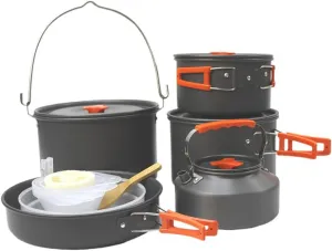 doorslay Camping Cooking Set 5-8 Person Aluminum Pot Set with Boiling Kettle Frying Pan & Dinnerware Picnic Tableware Camping cookware