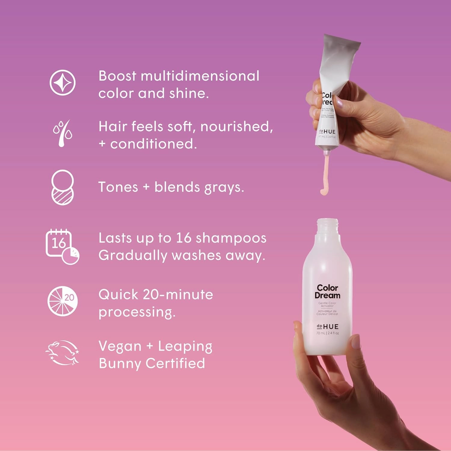 dpHUE Color Dream, Dark Brown - Ammonia-Free, Demi-Permanent Hair Color - Lasts 16 Washes - Boosts Shine - Paraben & Sulfate Free, Leaping Bunny Certified