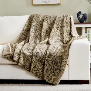 DREAMNINE Luxury Leopard Print Faux Rabbit Fur Blanket for Couch 50" x 60", Decorative Soft Cozy Fluffy Cheetah Microfiber Blankets,Warm Blanket for Winter, Animal Print Thick Fuzzy Lap Blankets, Tan
