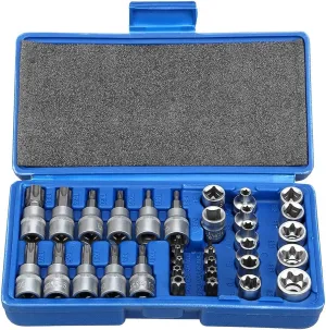Drive Male Female Torx Star Bit Socket E-Socket Set Handheld Tool - 34 Pcs, Star Socket Set For Hand Use Work On Cars, Trucks, Machinery, and Other Jobs With Storage Case, Blue