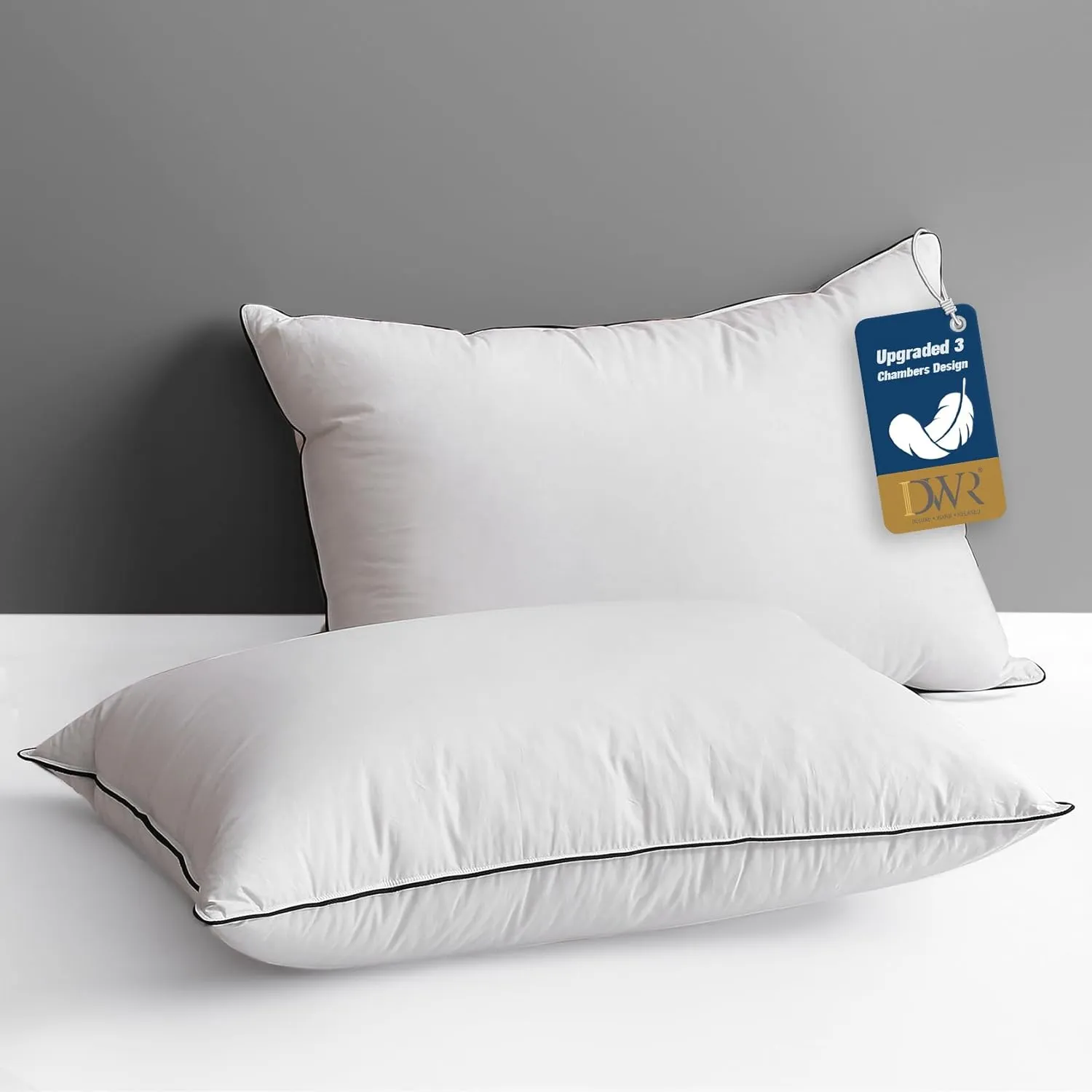 DWR Goose Feather Down Core Pillow Surrounded by Polyester 2 Pack, 100% Organic Cotton Covered, Medium Support, Queen Size Bed Pillow Inserts(20x30, Set of 2)