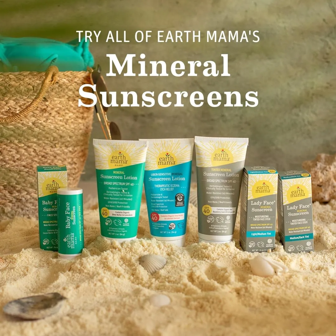 Earth Mama Baby Mineral Sunscreen Lotion SPF 40 | Reef Safe, Non-Nano Zinc, Natural Water Resistant Sun Cream for Babies, Kids & Adults, 3-Ounce