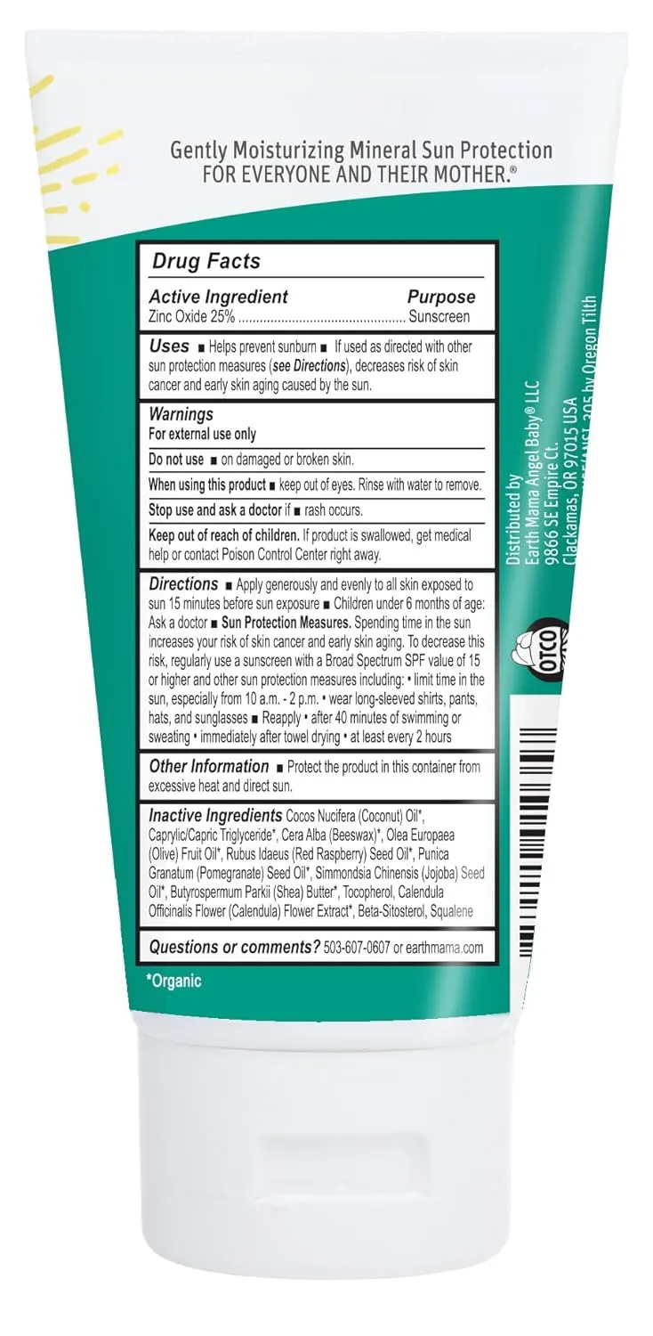 Earth Mama Baby Mineral Sunscreen Lotion SPF 40 | Reef Safe, Non-Nano Zinc, Natural Water Resistant Sun Cream for Babies, Kids & Adults, 3-Ounce