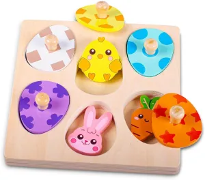 Easter Basket Stuffers - Easter-Themed Wooden Peg Puzzle for Toddlers 1-3, Montessori Educational Toy and Learning Activity