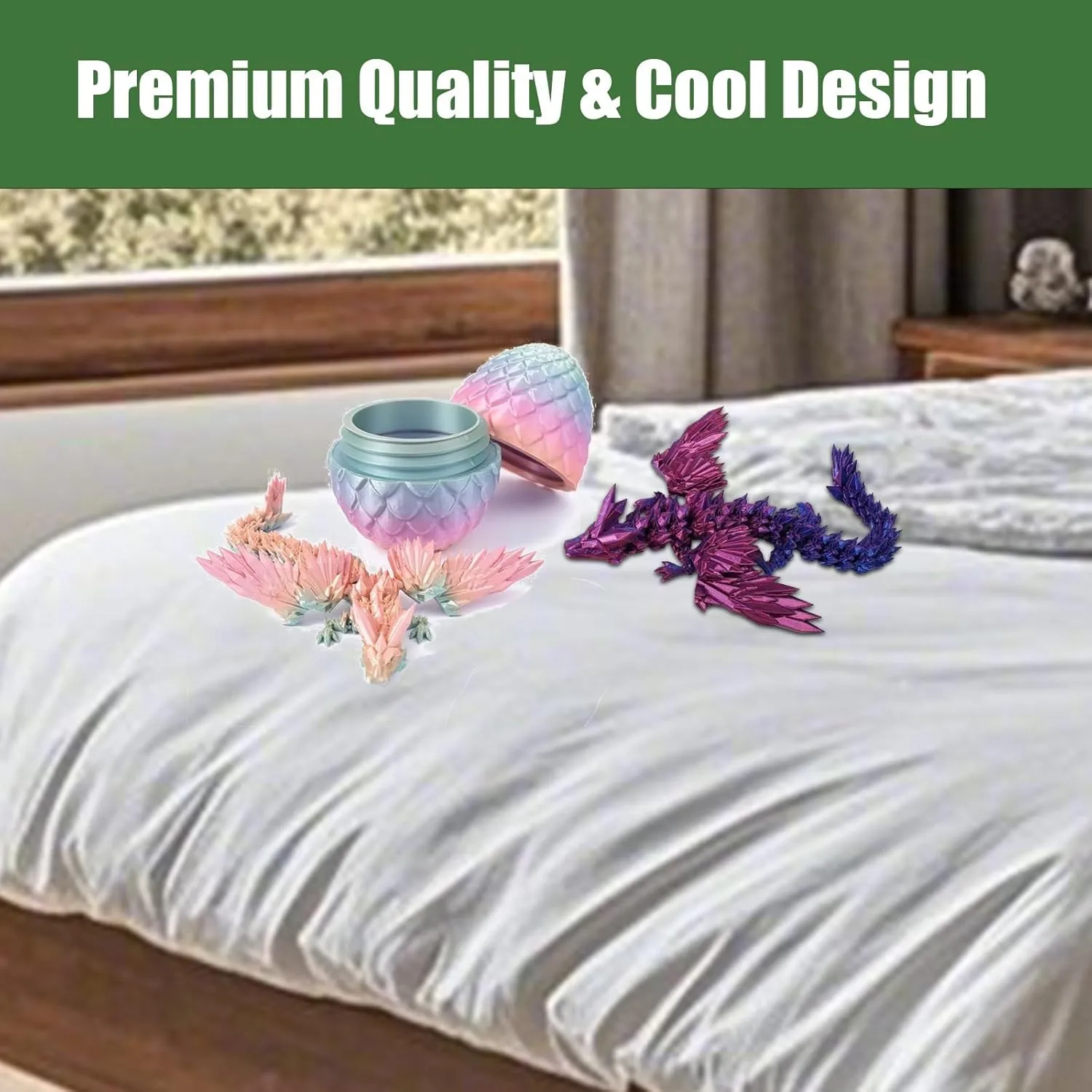 Easter Dragon Eggs with Dragon Inside, Small Mystery Dragon Egg 3D Printed Easter Eggs with Toys, Perfect Basket Essentials Stuffers, Articulated Crystal Dragomans for Kid Boy(2pc(Pink Natural))