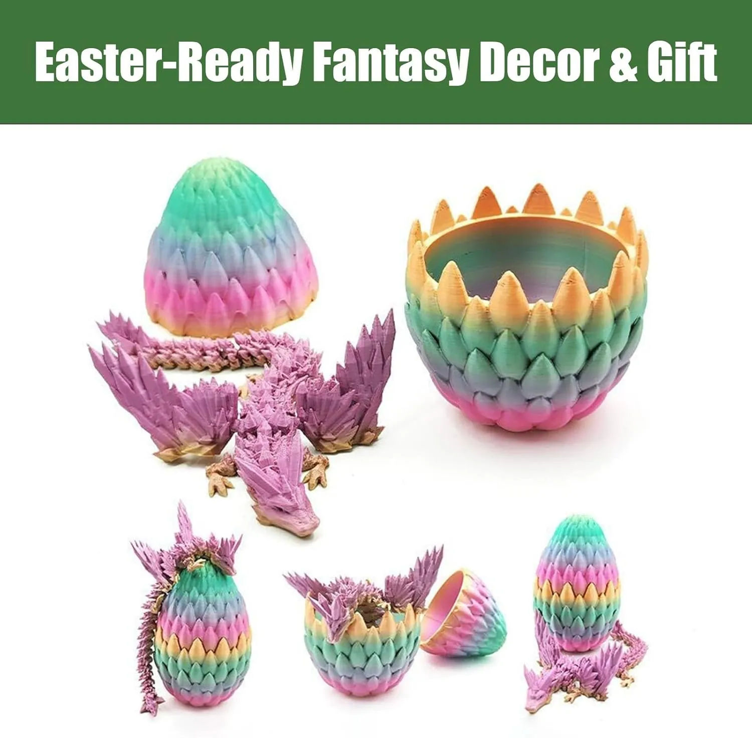 Easter Dragon Eggs with Dragon Inside, Small Mystery Dragon Egg 3D Printed Easter Eggs with Toys, Perfect Basket Essentials Stuffers, Articulated Crystal Dragomans for Kid Boy(2pc(Pink Natural))